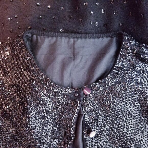 Vintage 1950's Black Sequin & Beaded Lambswool Angora Sparkly Cardigan * Med/Lrg - Picture 9 of 9